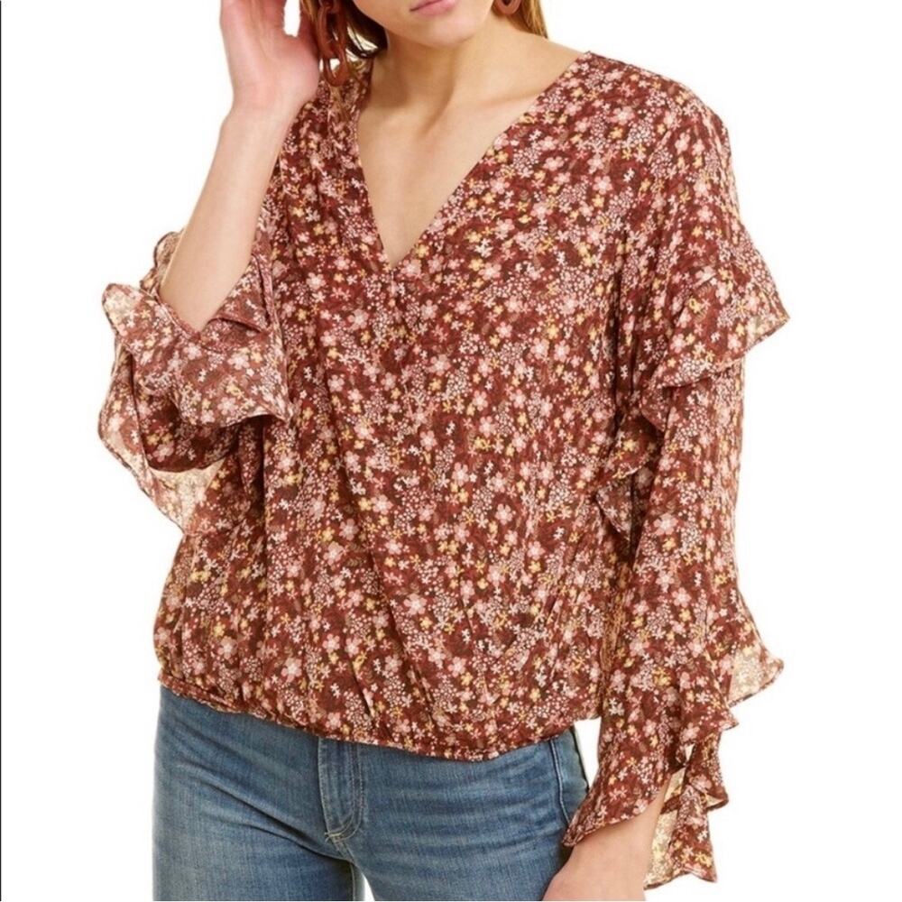 NWT Max Studio Bohemian Ditsy Floral Ruffle Sleeve Blouse Women's Medium